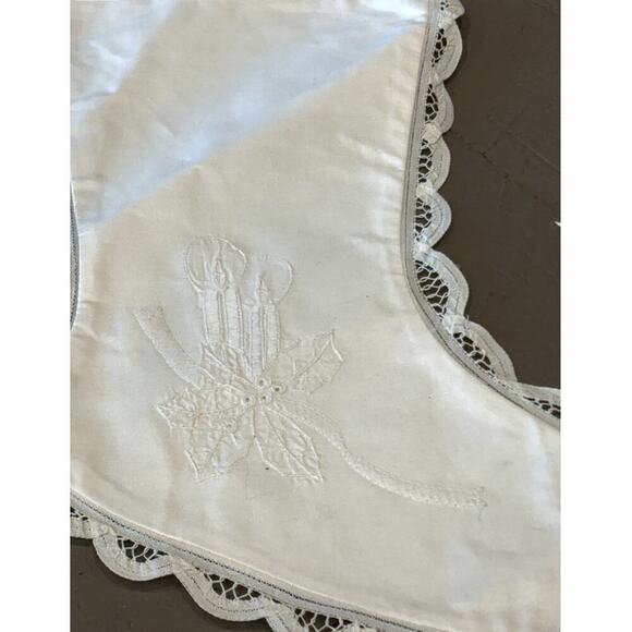 Christmas Battenberg Lace Stocking White Embroidered Victorian Old World Style - Picture 2 of 11